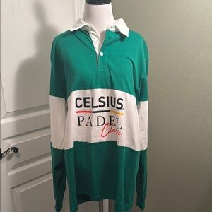 Celsius Green and White Men's Shirt